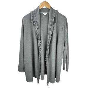 J. Jill Gray Knit Fringe Sweater Cardigan Cotton Blend Oversized Long Sz XLP